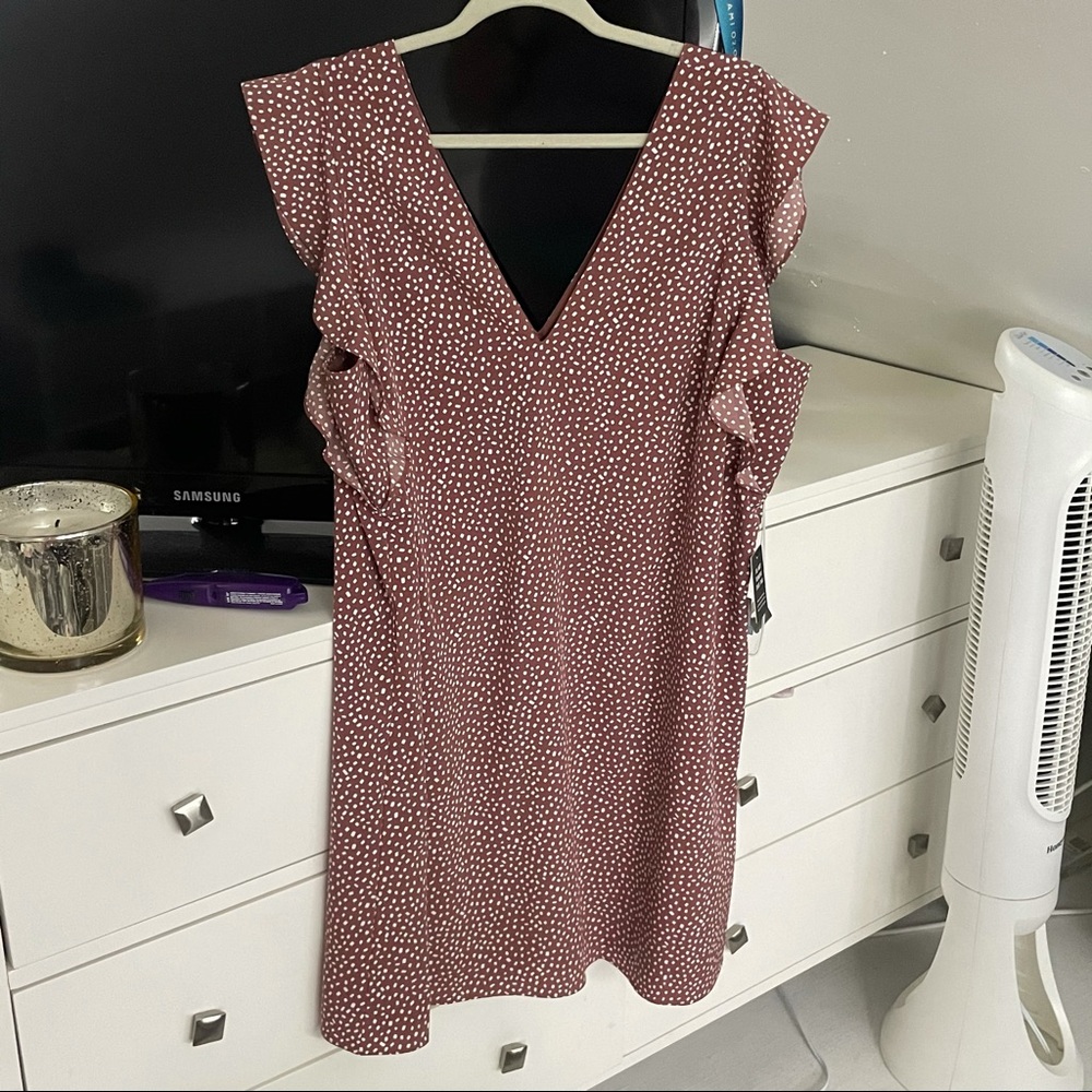 Express Dotted Ruffle Sleeve Shift Dress